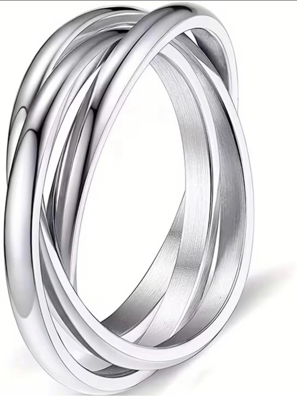 Classic Interlocking Silver Tone Women's Ring - Elegant Stackable Design